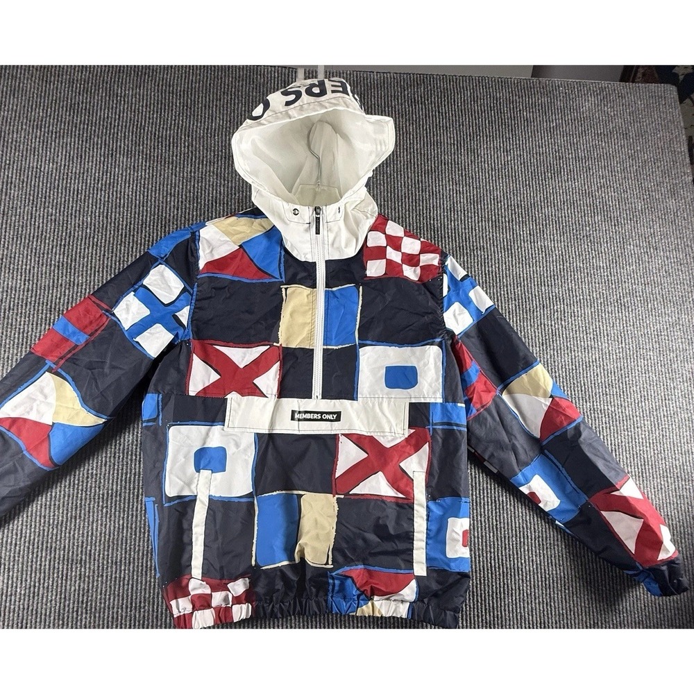 MEMBERS ONLY Windbreaker Jacket Men LARGE 1/4 Zip Hoodie Abstract Pattern